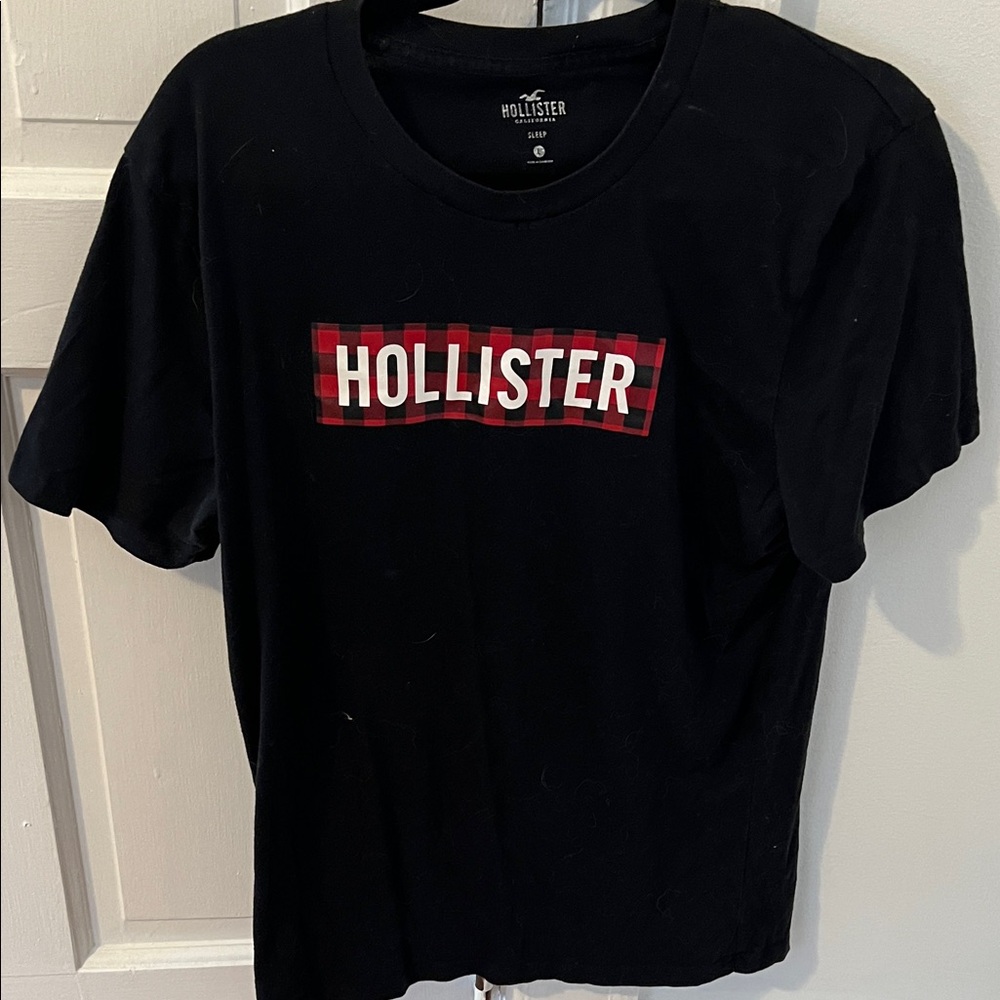 Hollister Black Tee with Red Checkered Logo